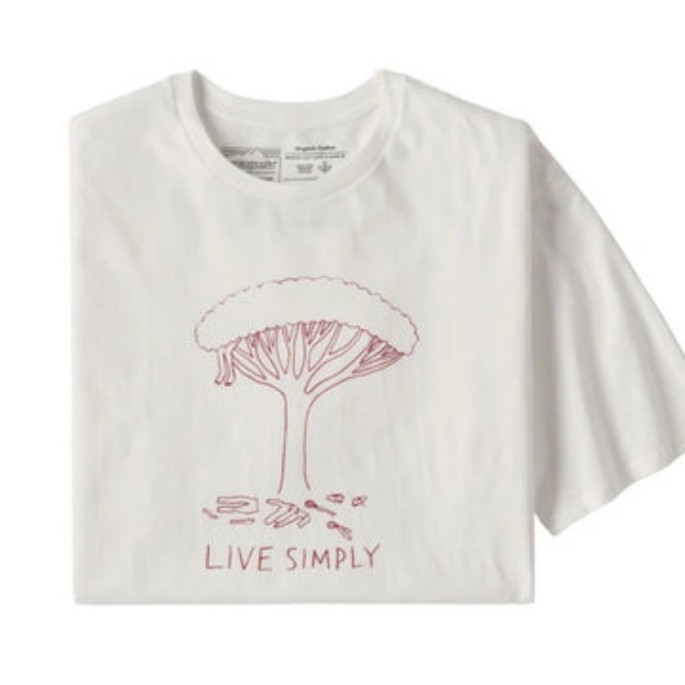Patagonia White Short Sleeve Tee with Red Tree Graphic